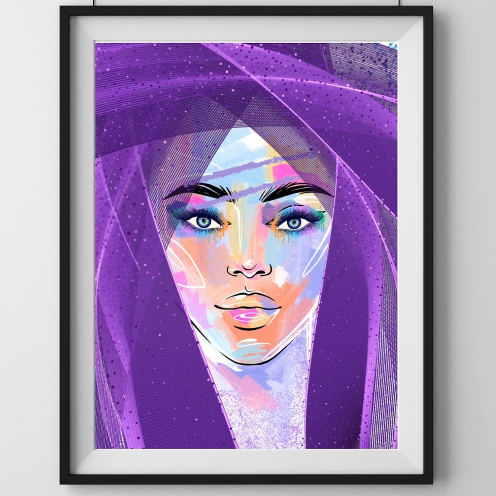 “Violet Woman” 8 1/2”x11” Handcrafted Digital Art Print Frame Not Included
